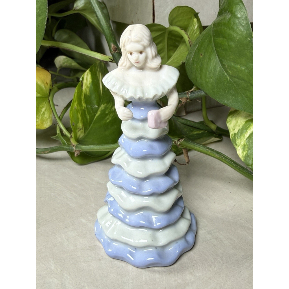 Ceramic Lady Figurine Ruffled Tiered Dress Christmas Tree Style 4.5” Light Blue